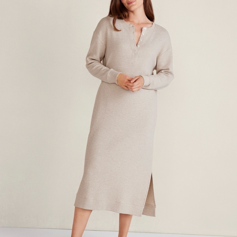 NWOT Haven Well Within Beige Henley waffle knit organic cotton midi dress